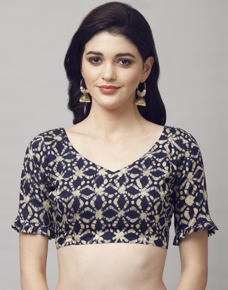 Navy Blue Coloured Poly Cotton Printed Casual saree | Sudathi