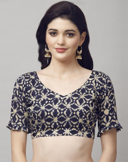 Navy Blue Coloured Poly Cotton Printed Casual saree | Sudathi