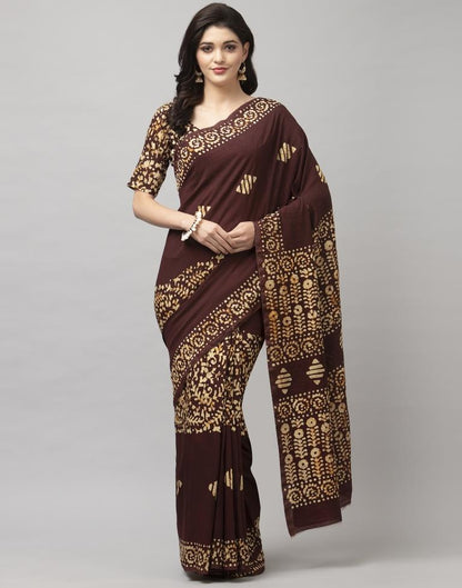 Brown Coloured Poly Cotton Printed Casual saree | Sudathi