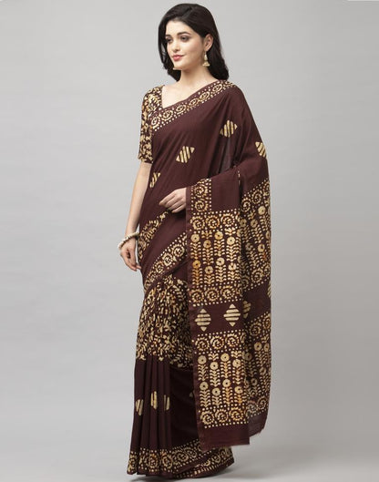 Brown Coloured Poly Cotton Printed Casual saree | Sudathi