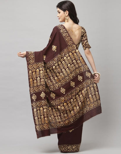 Brown Coloured Poly Cotton Printed Casual saree | Sudathi