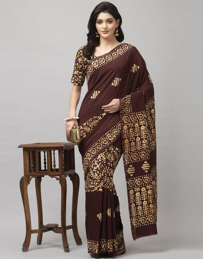 Brown Coloured Poly Cotton Printed Casual saree | Sudathi