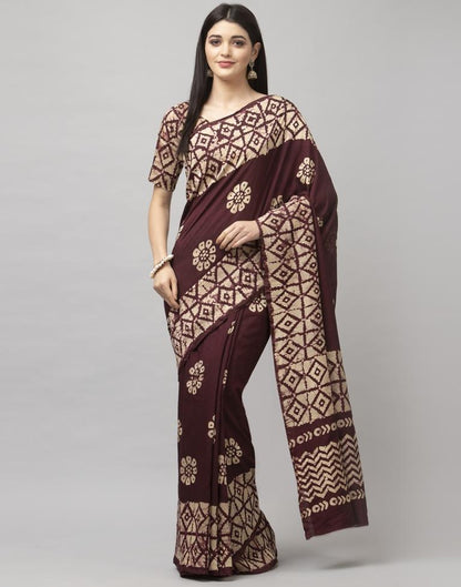Purple Wine Coloured Poly Cotton Printed Saree | Sudathi