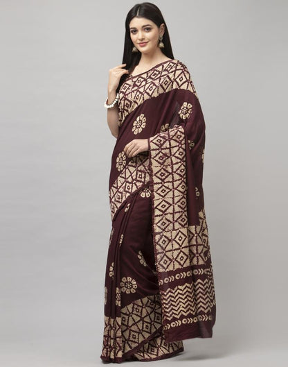 Purple Wine Coloured Poly Cotton Printed Saree | Sudathi