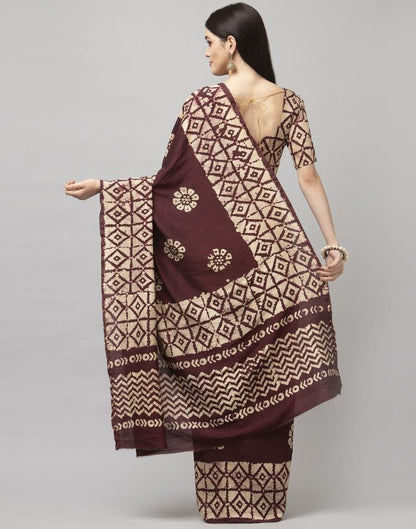 Purple Wine Coloured Poly Cotton Printed Saree | Sudathi