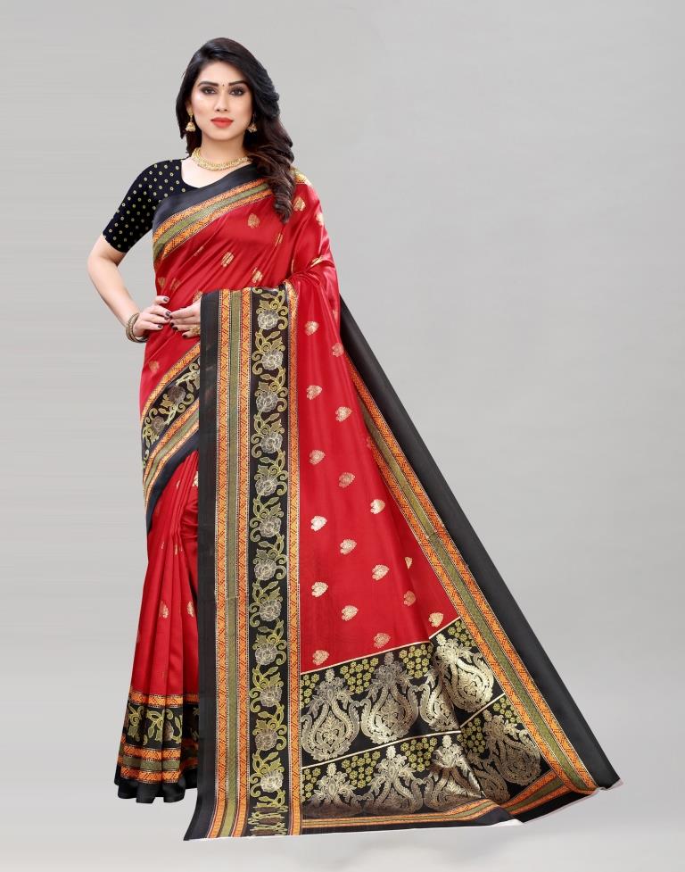 Red Coloured Poly Silk Foil Printed Saree | Sudathi