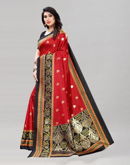 Red Coloured Poly Silk Foil Printed Saree | Sudathi