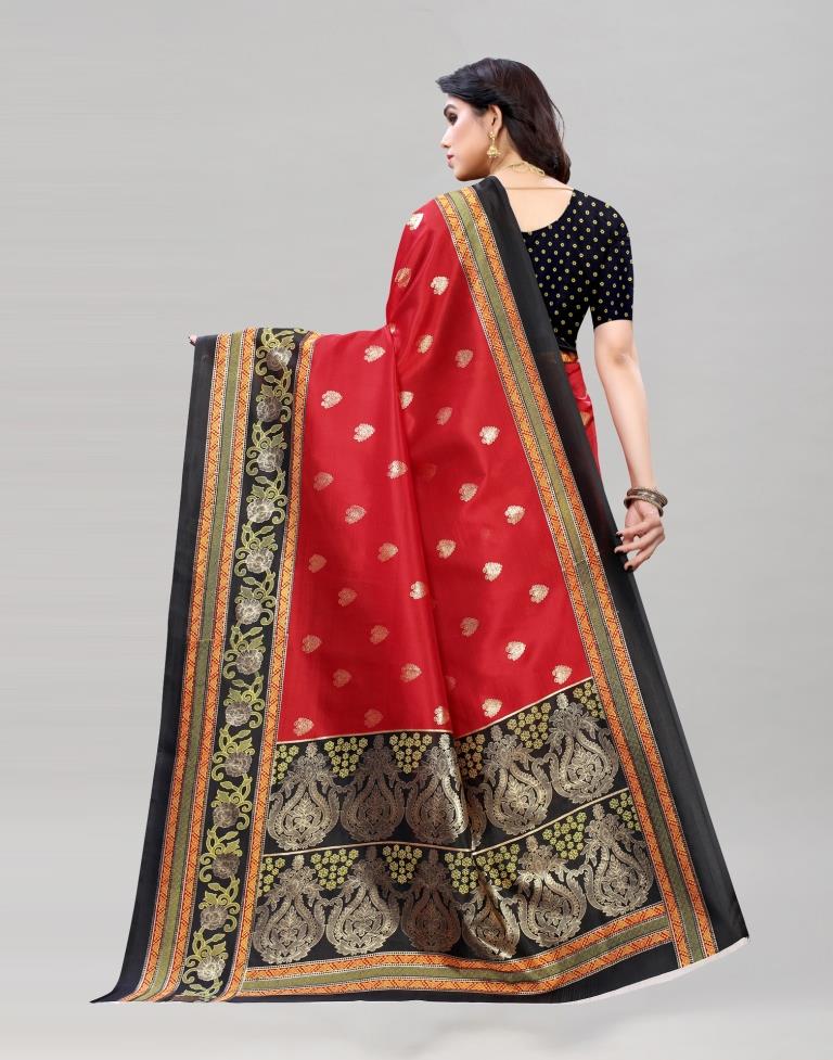Red Coloured Poly Silk Foil Printed Saree | Sudathi