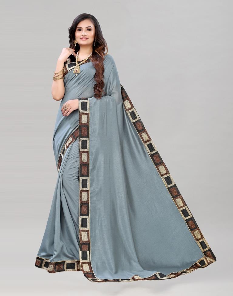 Silver Grey Coloured Poly Silk Embroidered Saree | Sudathi