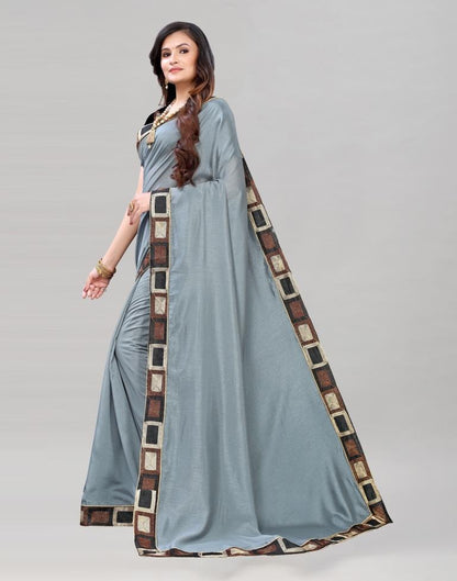 Silver Grey Coloured Poly Silk Embroidered Saree | Sudathi