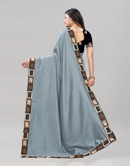 Silver Grey Coloured Poly Silk Embroidered Saree | Sudathi