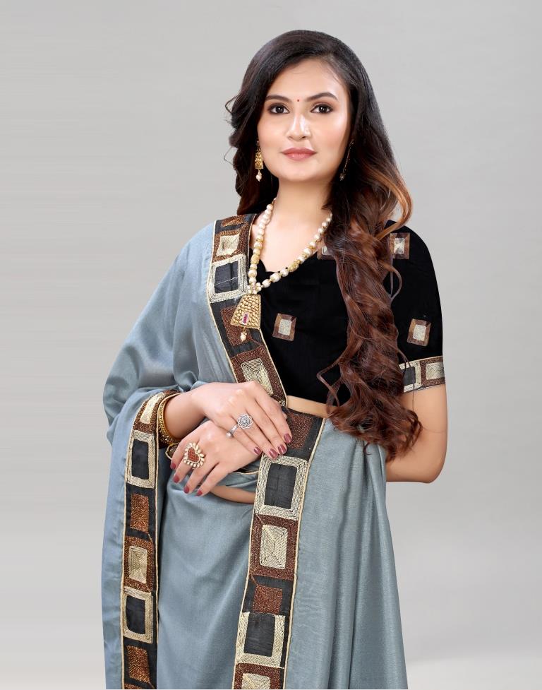 Silver Grey Coloured Poly Silk Embroidered Saree | Sudathi