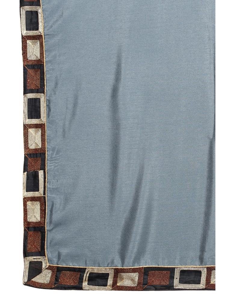 Silver Grey Coloured Poly Silk Embroidered Saree | Sudathi