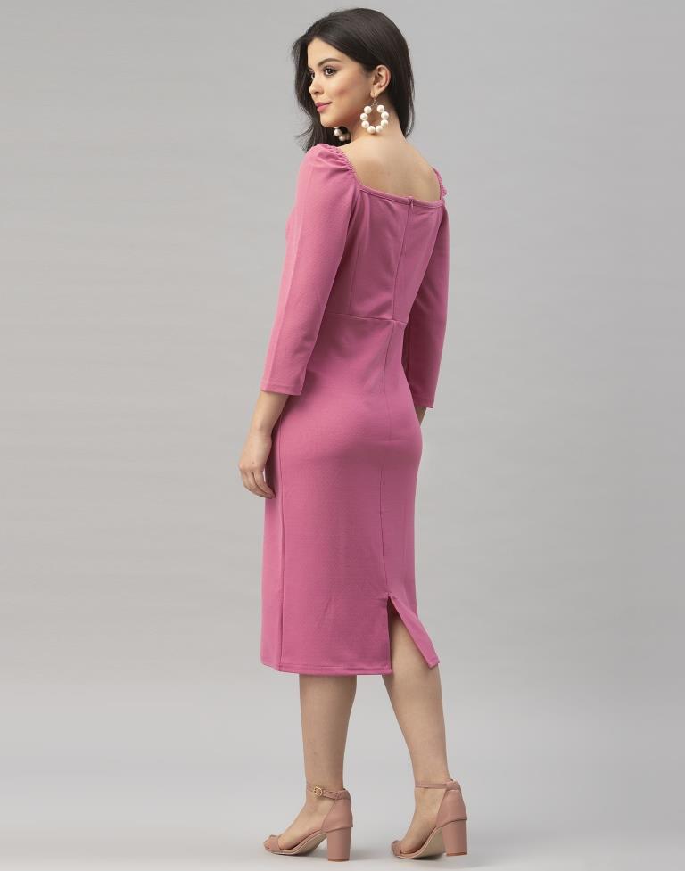 Exuberant Pink Coloured Knitted Lycra Bodycon | Sudathi