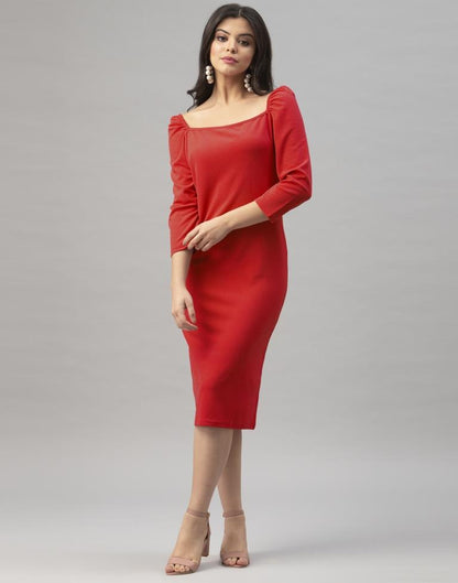 Awesome Red Coloured Knitted Lycra Bodycon | Sudathi