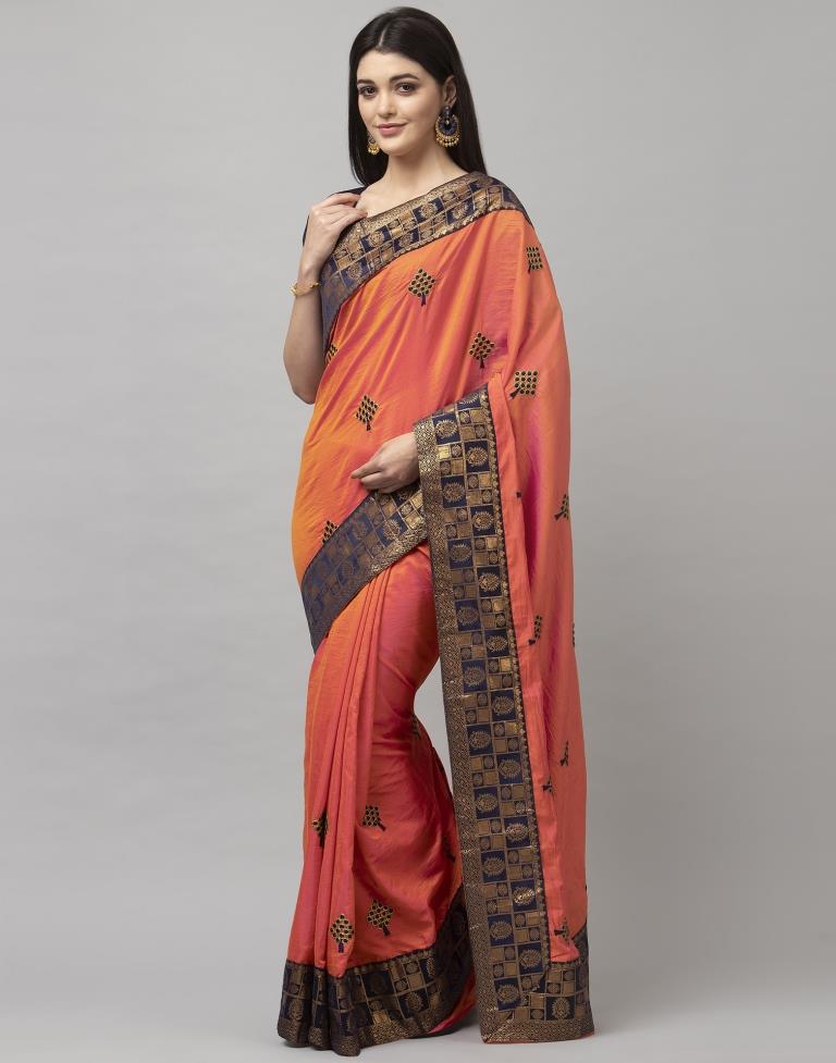 Orange Coloured Poly Silk Embroidered Jacquard Partywear saree | Sudathi