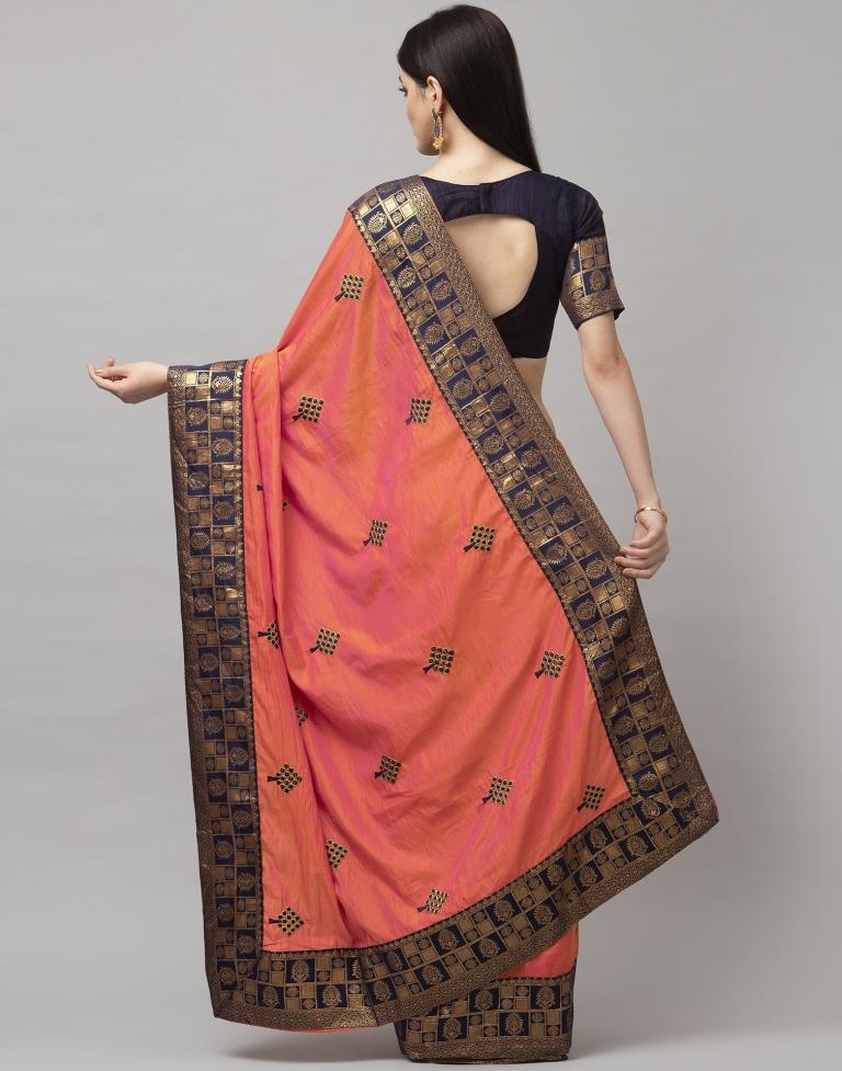 Orange Coloured Poly Silk Embroidered Jacquard Partywear saree | Sudathi
