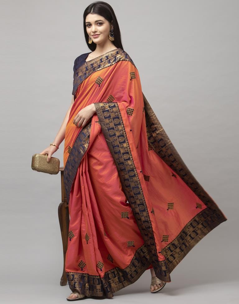 Orange Coloured Poly Silk Embroidered Jacquard Partywear saree | Sudathi