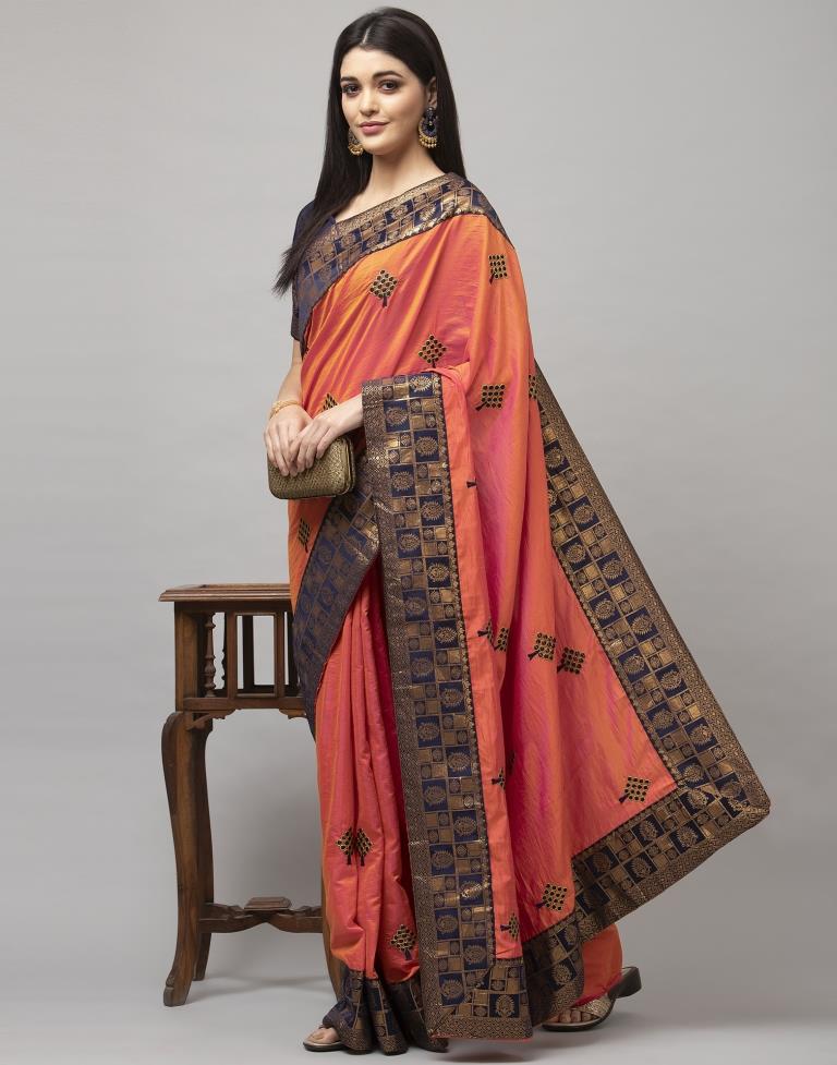 Orange Coloured Poly Silk Embroidered Jacquard Partywear saree | Sudathi