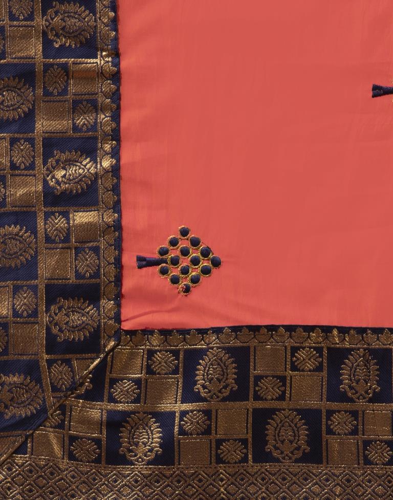 Orange Coloured Poly Silk Embroidered Jacquard Partywear saree | Sudathi