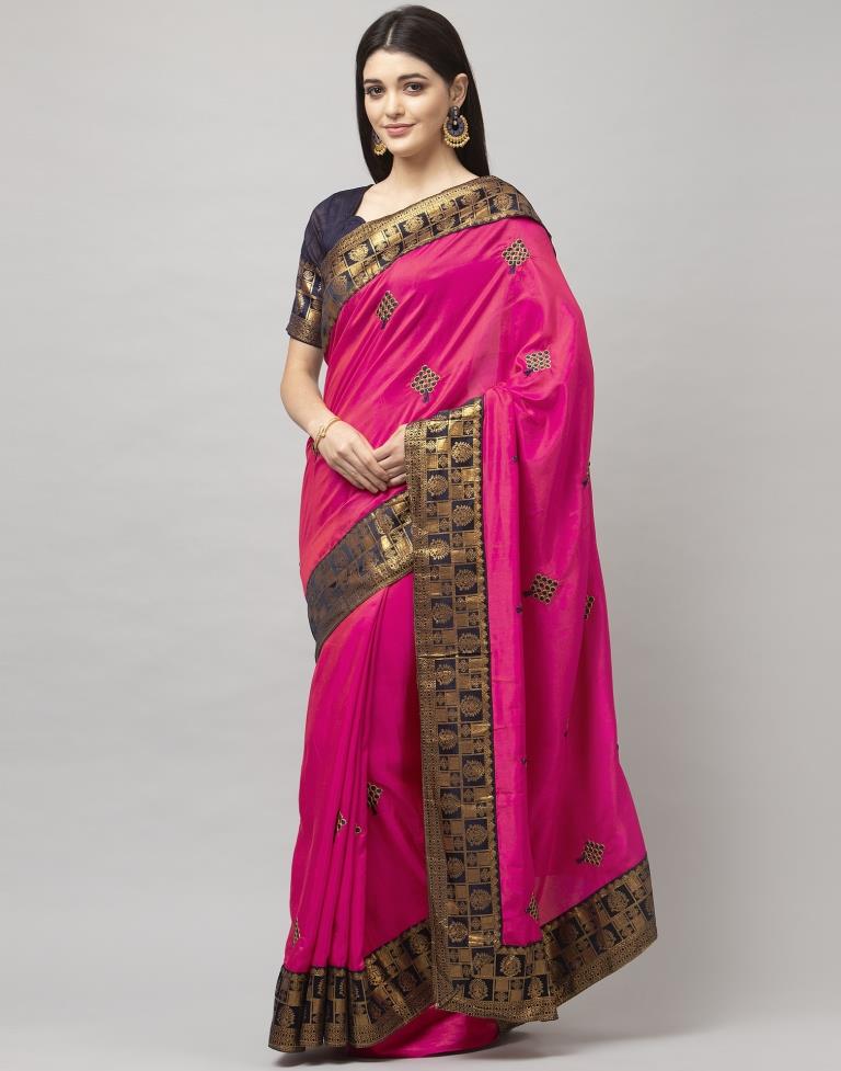 Pink Coloured Poly Silk Embroidered Jacquard Partywear saree | Sudathi