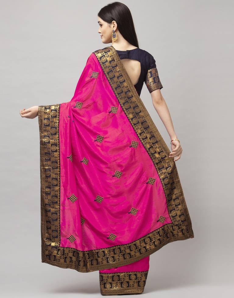Pink Coloured Poly Silk Embroidered Jacquard Partywear saree | Sudathi