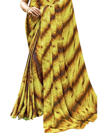 Pineapple Yellow Printed Silk Saree