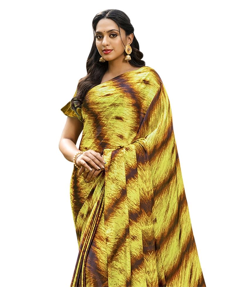 Pineapple Yellow Printed Silk Saree