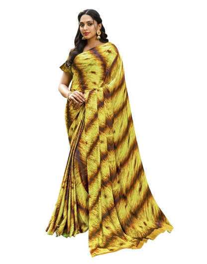 Pineapple Yellow Printed Silk Saree