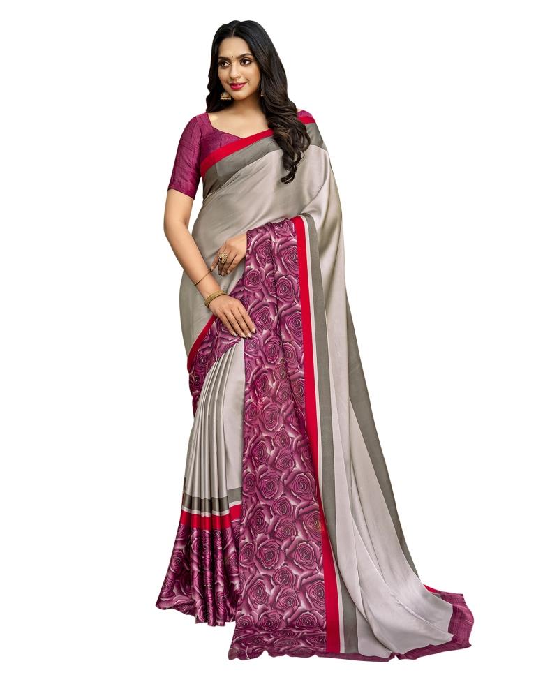 Shell White Coloured Satin Silk Printed Partywear saree | Sudathi