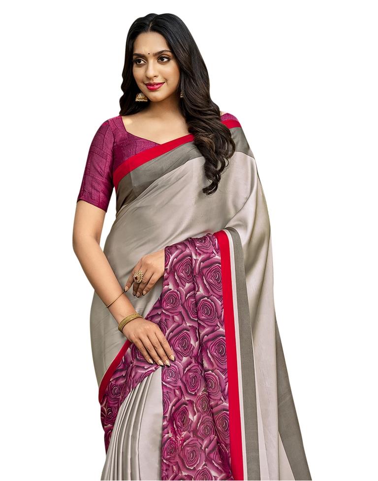 Shell White Coloured Satin Silk Printed Partywear saree | Sudathi