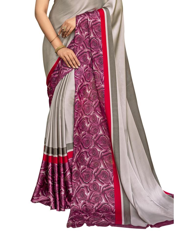 Shell White Coloured Satin Silk Printed Partywear saree | Sudathi