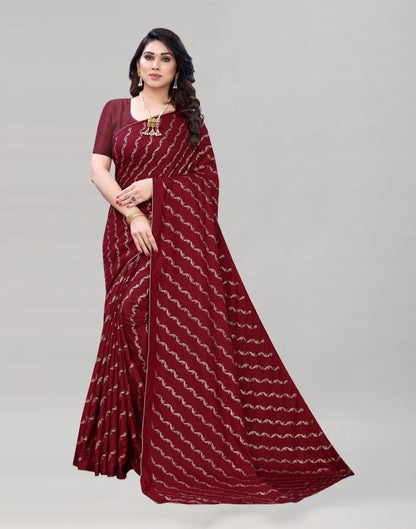 Maroon Coloured Poly Silk Foil Printed Saree | Sudathi