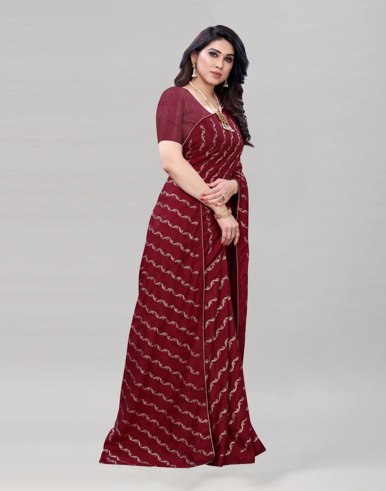 Maroon Coloured Poly Silk Foil Printed Saree | Sudathi