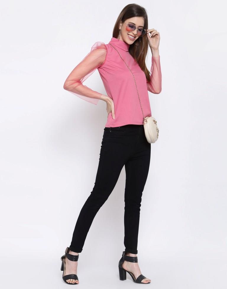 Pink Coloured Knitted Lycra Top | Leemboodi