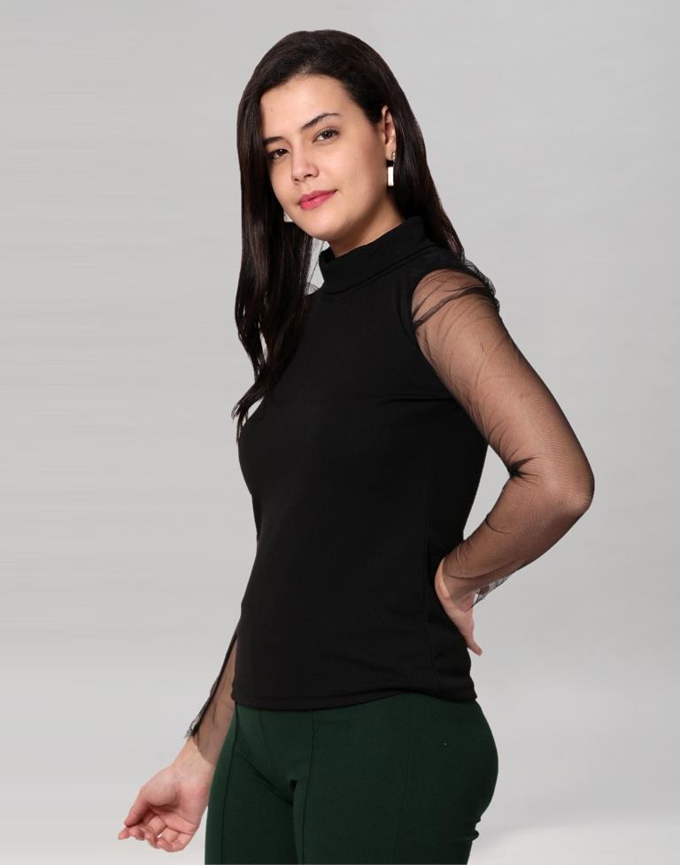 Black coloured Knitted Lycra Top | Sudathi