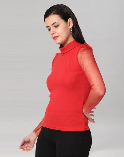 Red coloured Knitted Lycra Top | Leemboodi