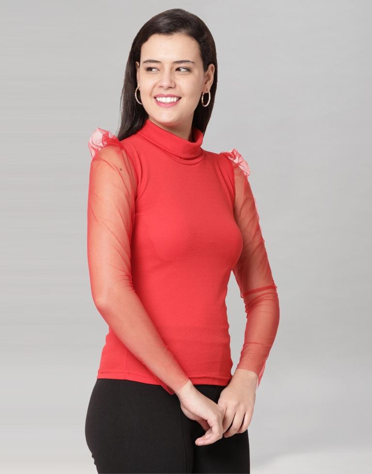 Red coloured Knitted Lycra Top | Leemboodi