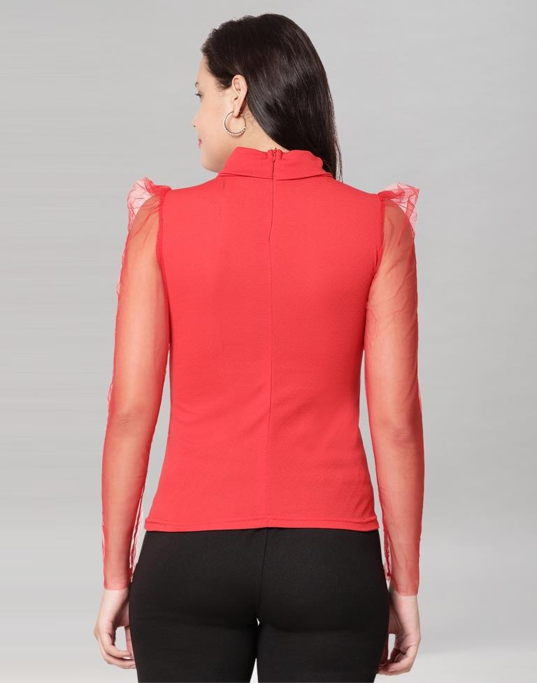 Red coloured Knitted Lycra Top | Leemboodi