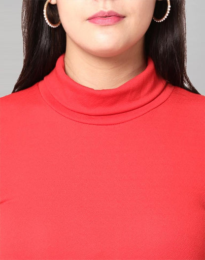 Red coloured Knitted Lycra Top | Leemboodi