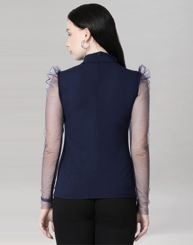 Navy Blue coloured Knitted Lycra Top | Sudathi