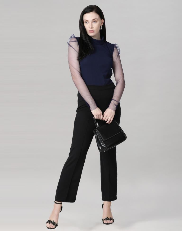 Navy Blue coloured Knitted Lycra Top | Sudathi