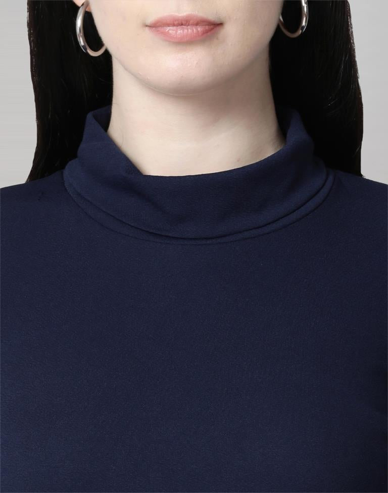 Navy Blue coloured Knitted Lycra Top | Sudathi