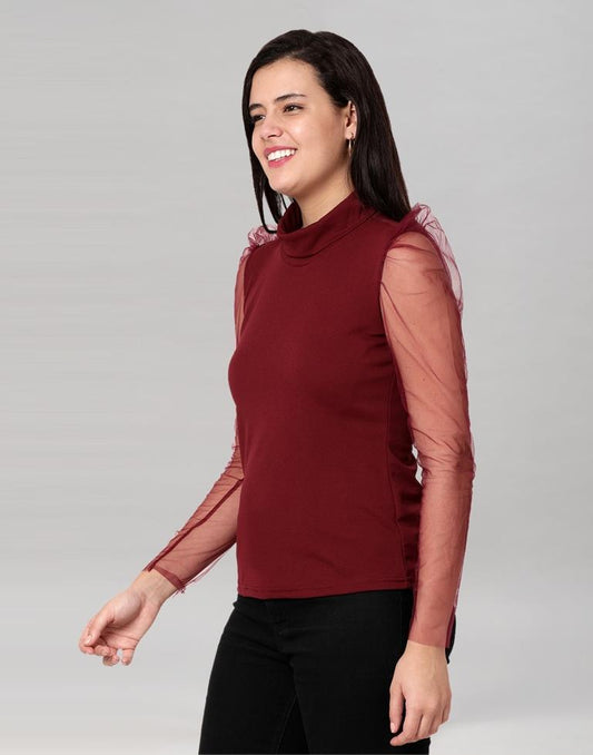 Maroon coloured Knitted Lycra Top | Sudathi