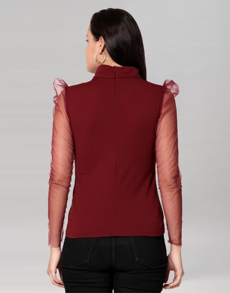 Maroon coloured Knitted Lycra Top | Sudathi
