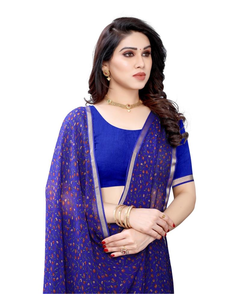 Blue Coloured Chiffon Printed Casual saree | Sudathi