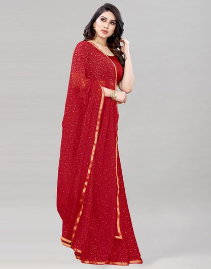 Red Coloured Printed Chiffon Saree | Sudathi