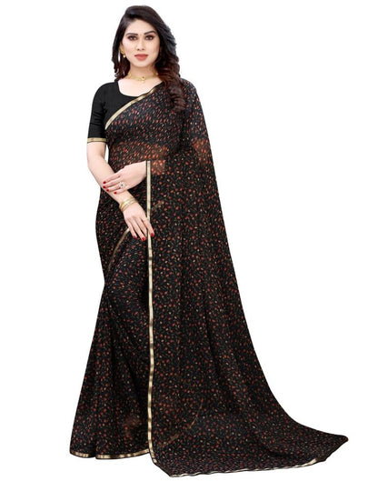Black Coloured Chiffon Printed Casual saree | Sudathi