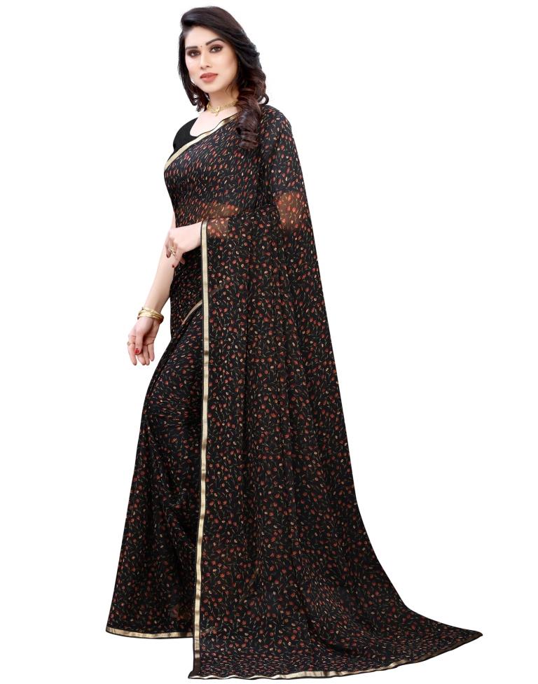 Black Coloured Chiffon Printed Casual saree | Sudathi