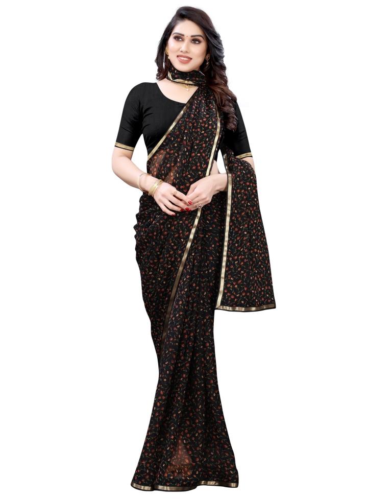 Black Coloured Chiffon Printed Casual saree | Sudathi